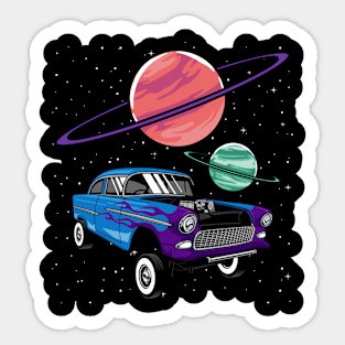 Classic Car Space Saturn Planet Universe Retro Vintage Art Sticker